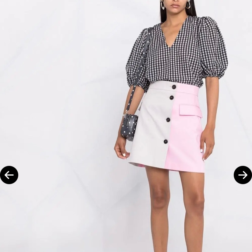 Ganni Black And White Checkered Balloon/Puff Sleeve Blouse